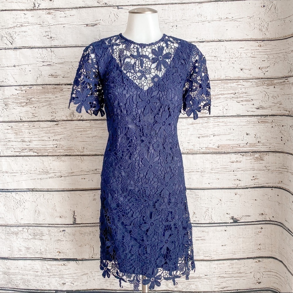 Trina Turk Lace Mini Midnight Navy Short Dress Crochet